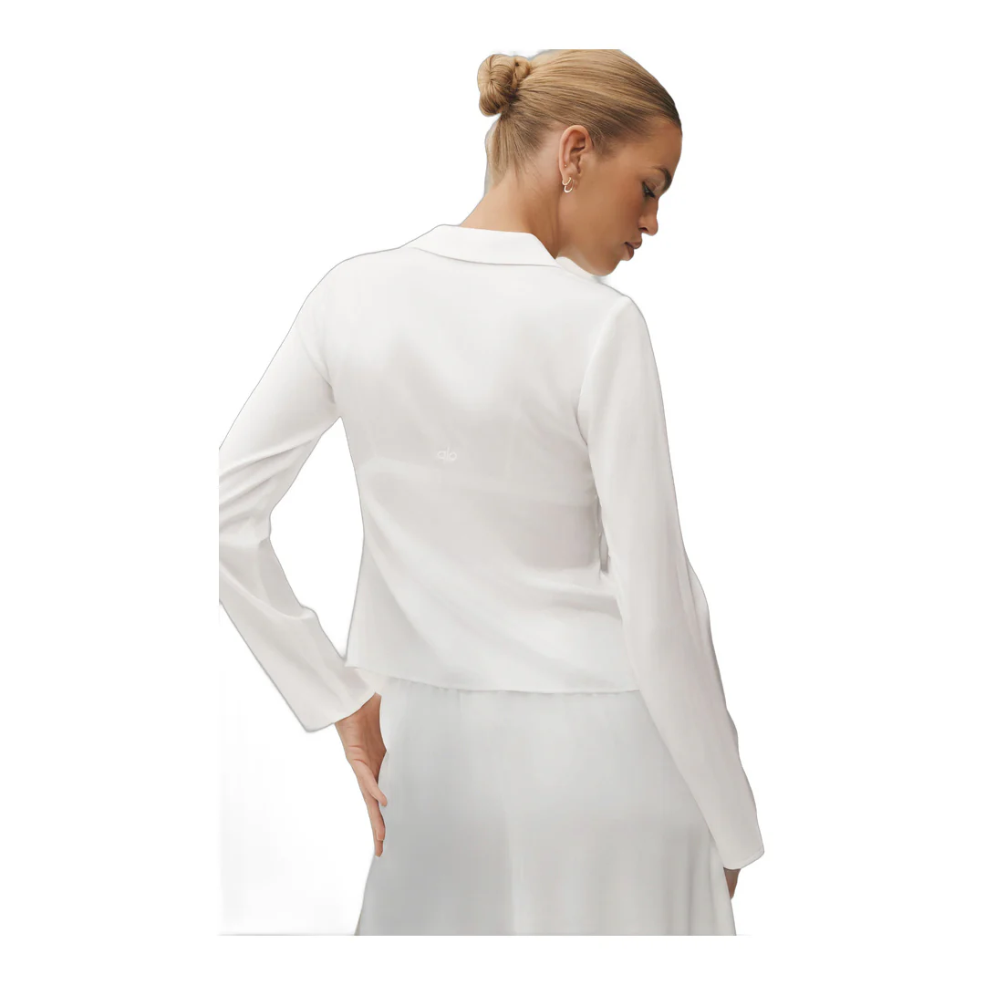 alo Silk Blend Radiance Long Sleeve Top - White - Image 2