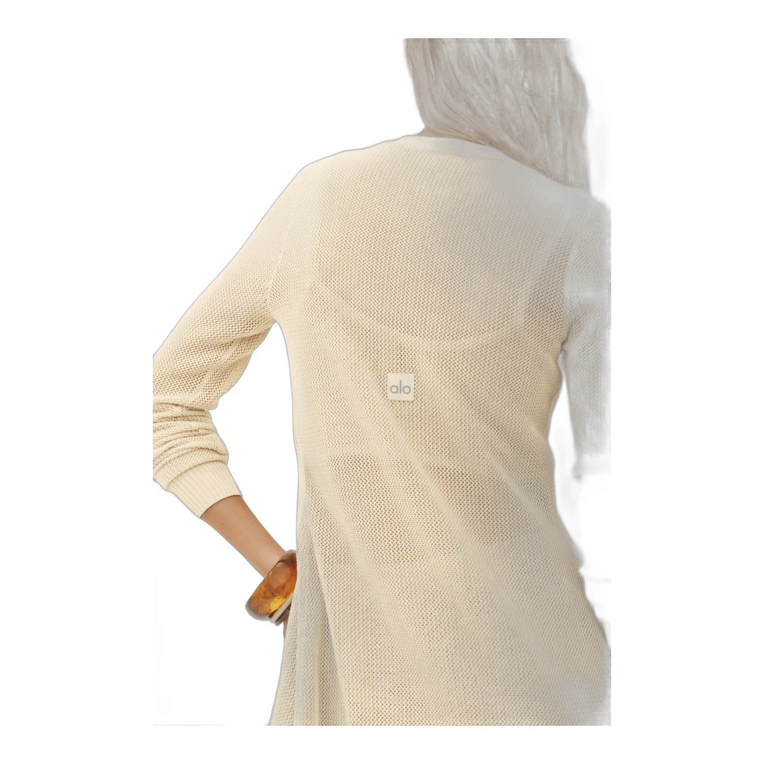 alo Silk Cashmere Heatwave Long Cardigan - Sandy Beige - Image 3