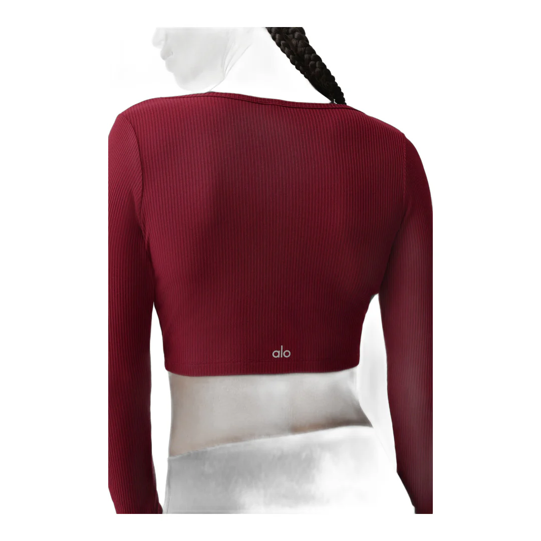 alo Ribbed Cropped Whisper Cardigan - Summer Romance Red - Image 4