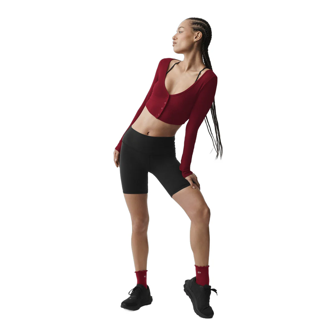 alo Ribbed Cropped Whisper Cardigan - Summer Romance Red - Image 5