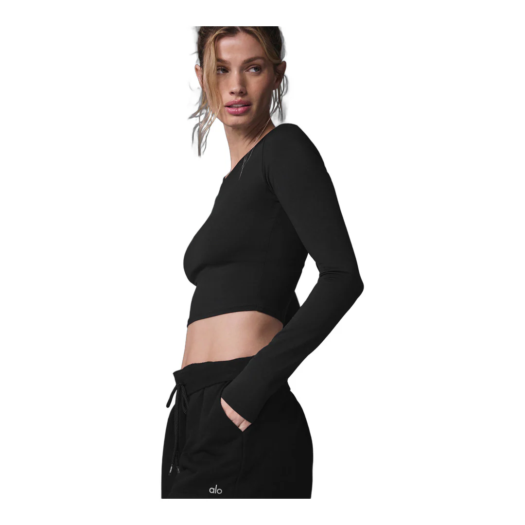 alo Alosoft Crop Finesse Long Sleeve - Black - Image 4