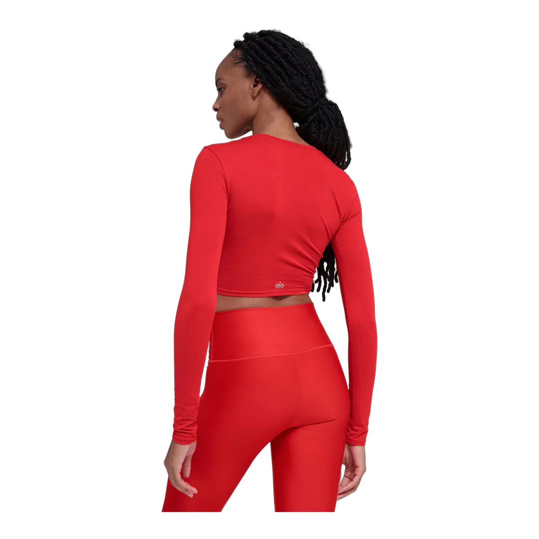 alo Alosoft Crop Finesse Long Sleeve - Bright Red - Image 2