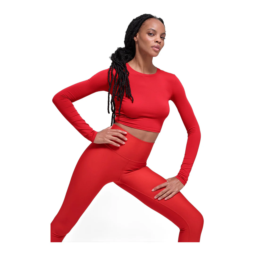 alo Alosoft Crop Finesse Long Sleeve - Bright Red - Image 3