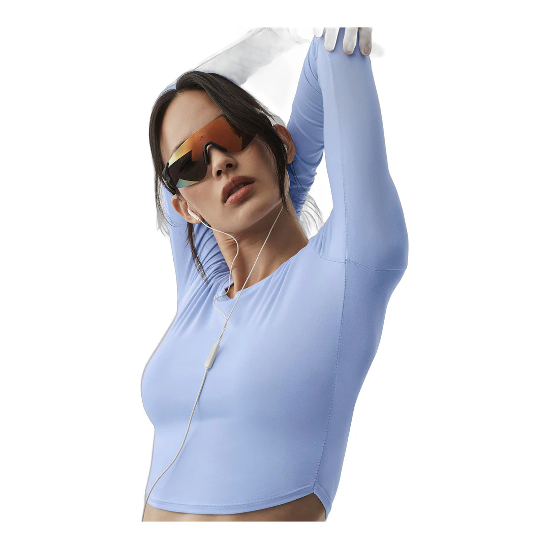 alo Alosoft Crop Finesse Long Sleeve - Light Provence Blue - Image 4