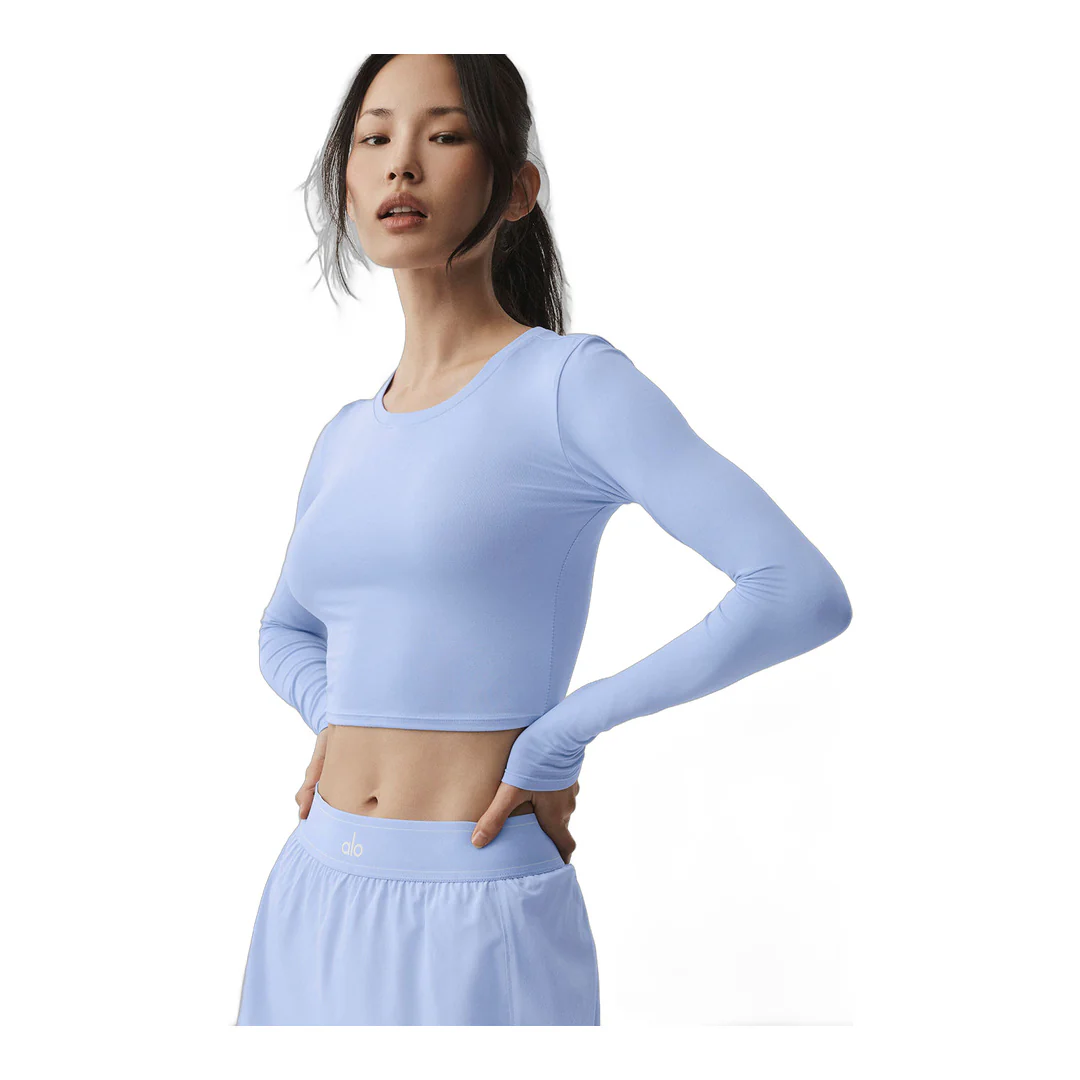 alo Alosoft Crop Finesse Long Sleeve - Light Provence Blue - Image 5
