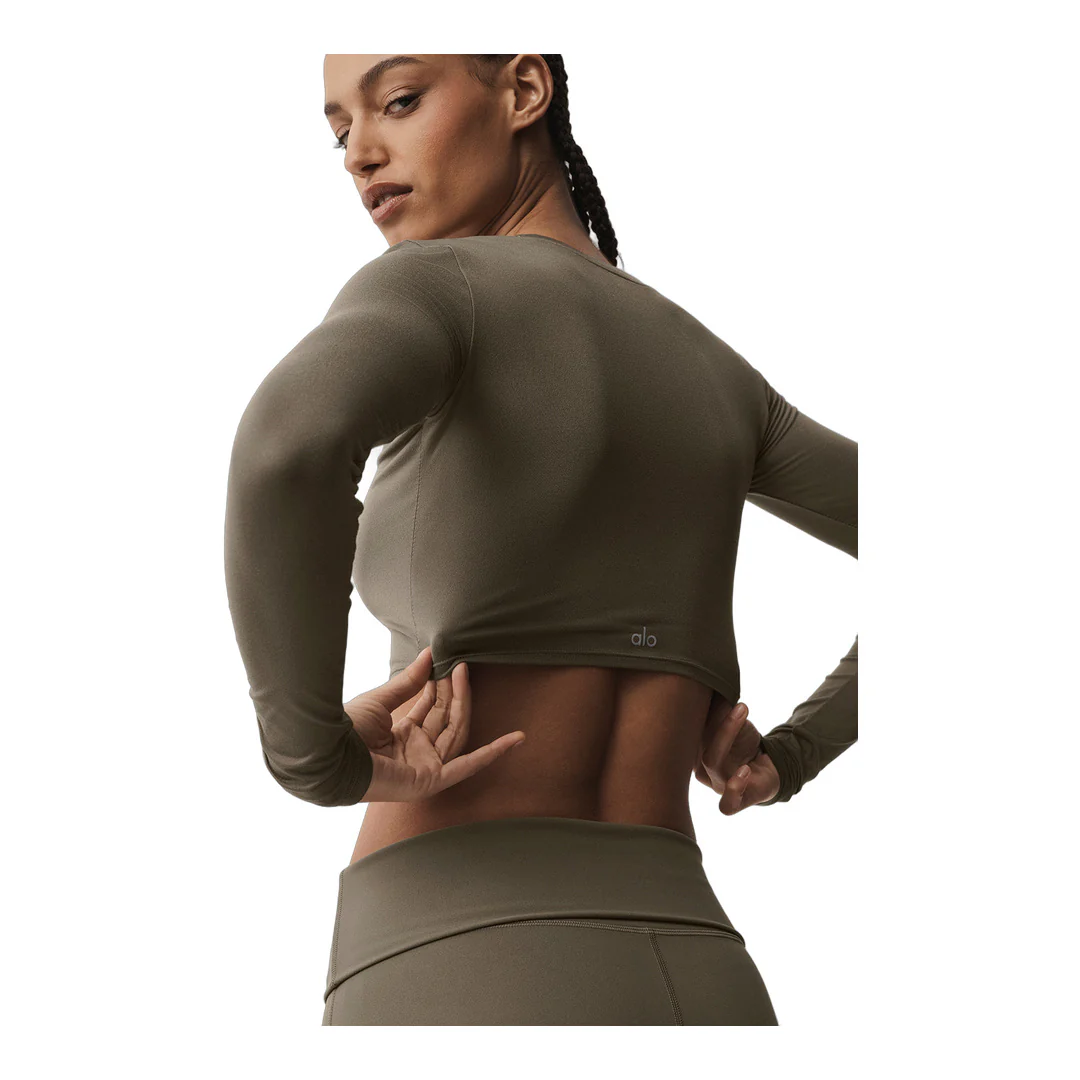 alo Alosoft Crop Finesse Long Sleeve - Olive Tree - Image 2