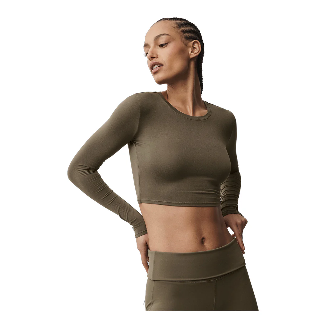 alo Alosoft Crop Finesse Long Sleeve - Olive Tree - Image 3
