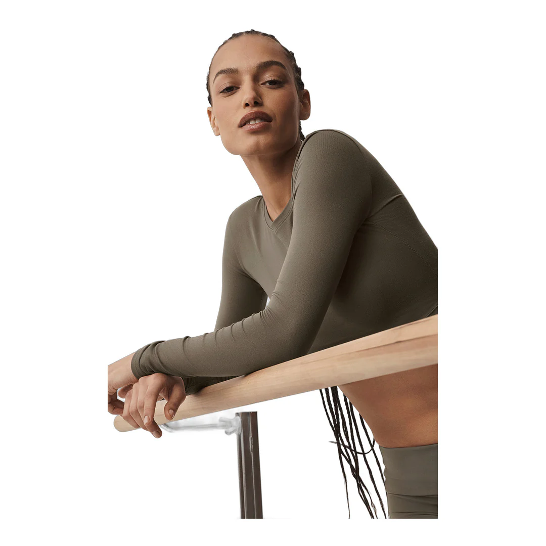 alo Alosoft Crop Finesse Long Sleeve - Olive Tree - Image 4