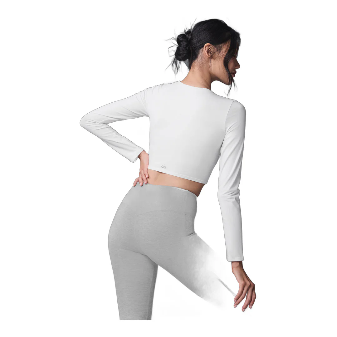 alo Alosoft Crop Finesse Long Sleeve - White - Image 2