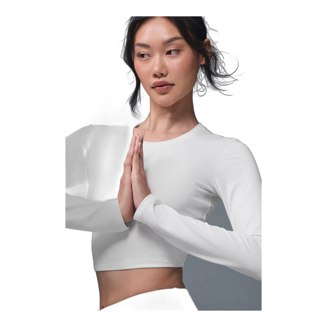 alo Alosoft Crop Finesse Long Sleeve - White - Image 4