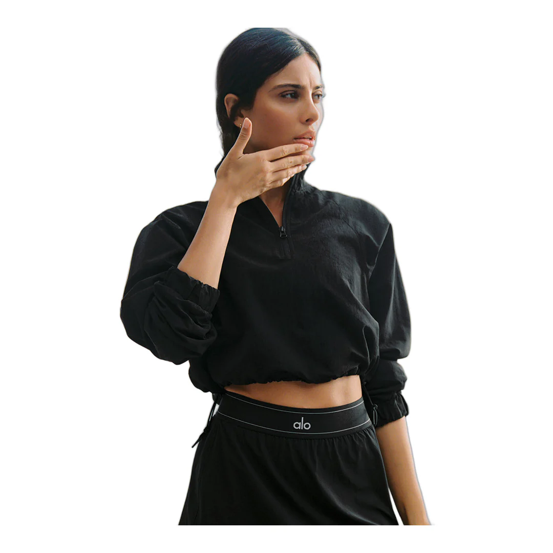 alo Cropped 1/4 Zip Alumni Pullover - Black