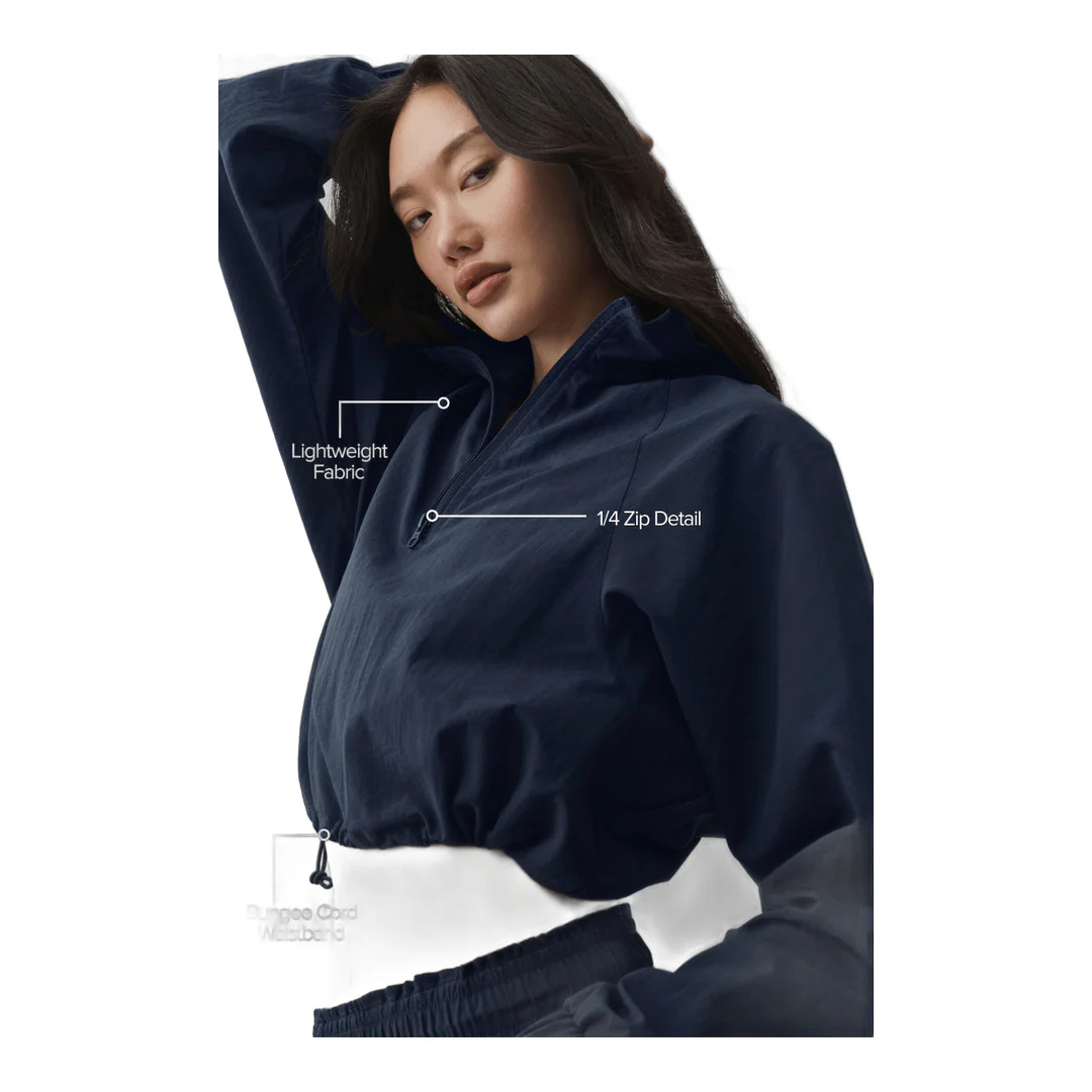 alo Cropped 1/4 Zip Alumni Pullover - Navy - Image 2