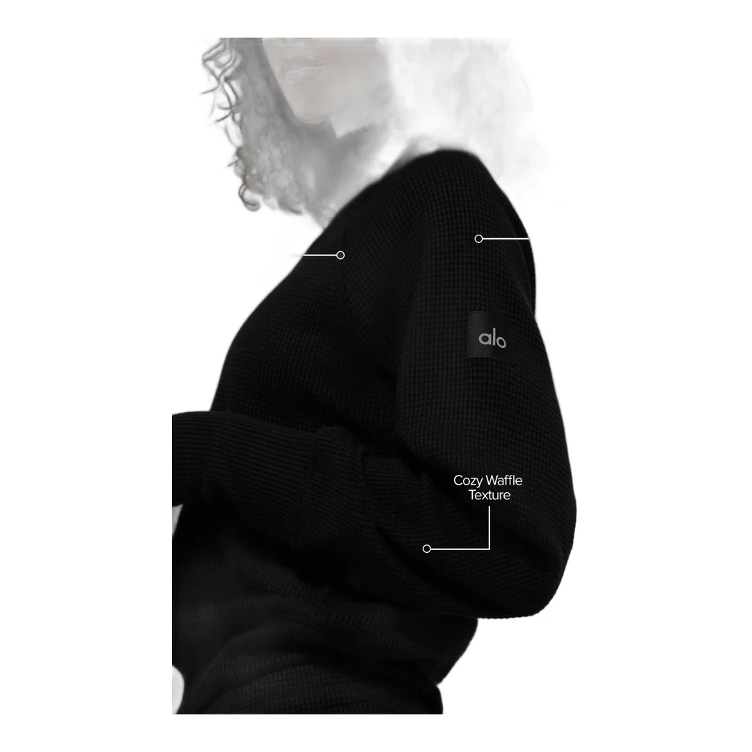 alo Waffle Weekend Escape Mock Neck Long Sleeve - Black - Image 2