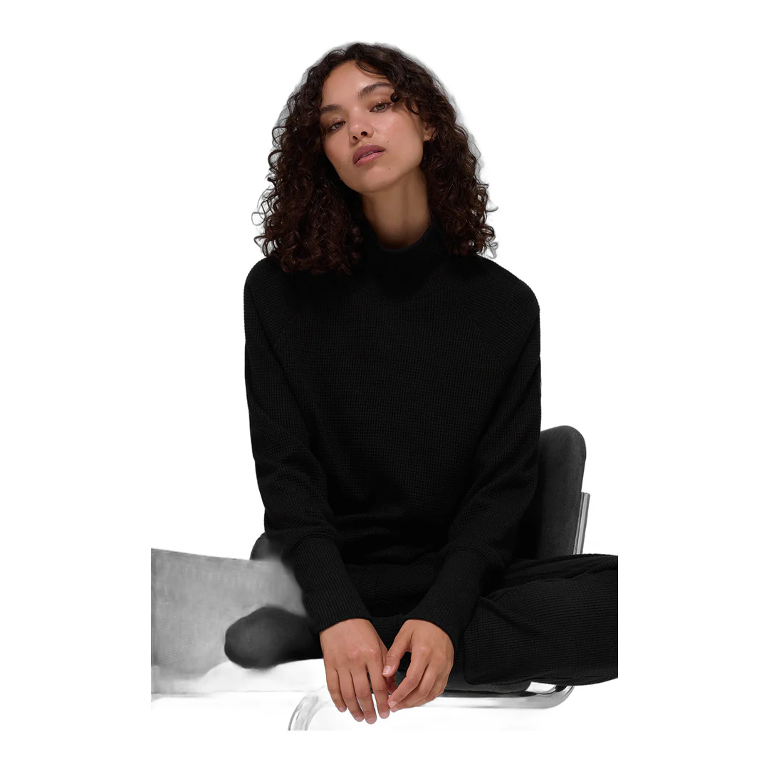 alo Waffle Weekend Escape Mock Neck Long Sleeve - Black - Image 3