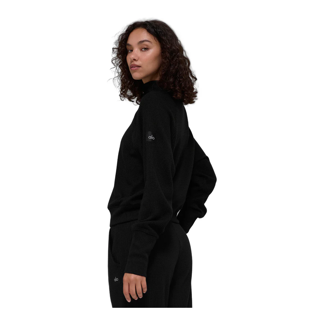 alo Waffle Weekend Escape Mock Neck Long Sleeve - Black - Image 4