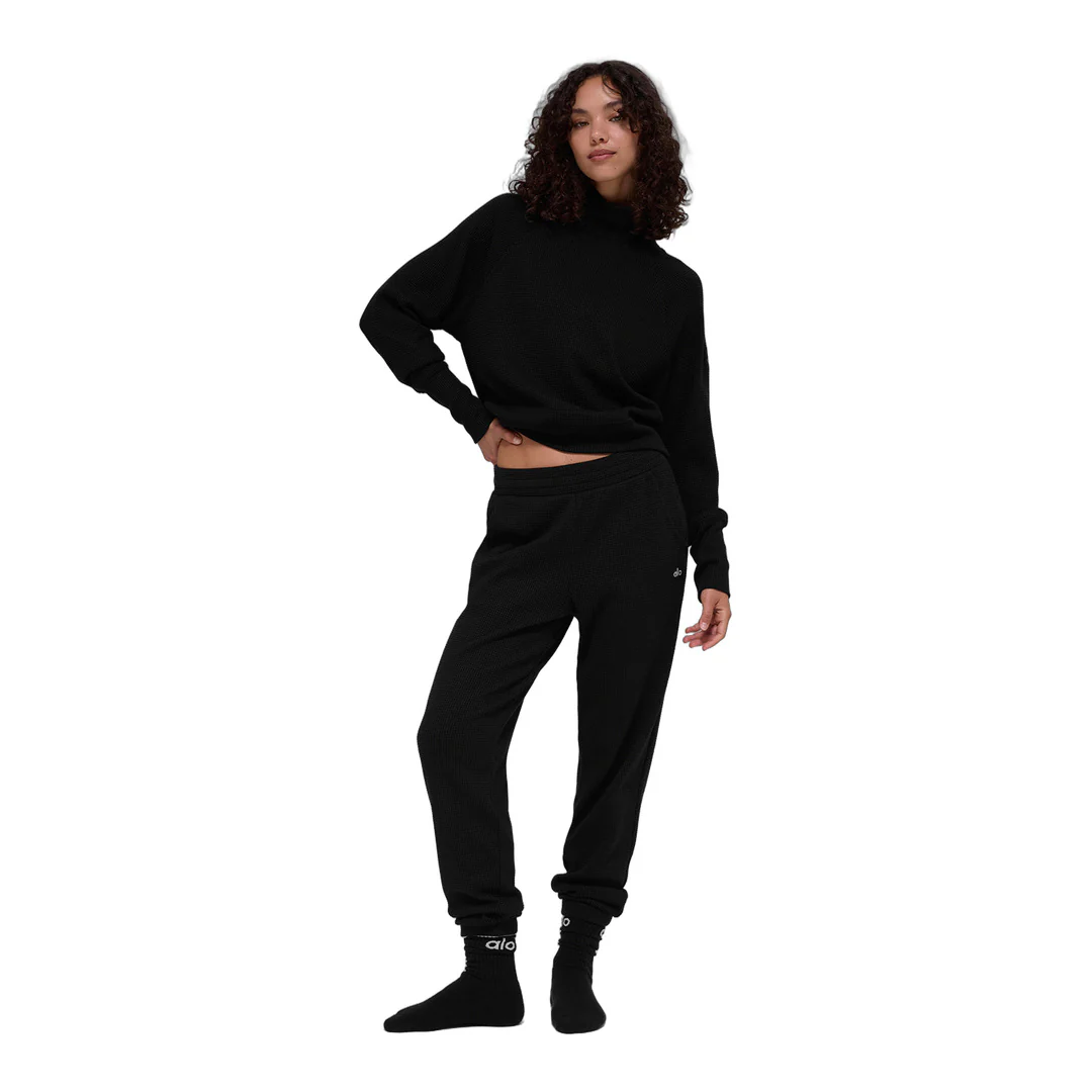 alo Waffle Weekend Escape Mock Neck Long Sleeve - Black - Image 5
