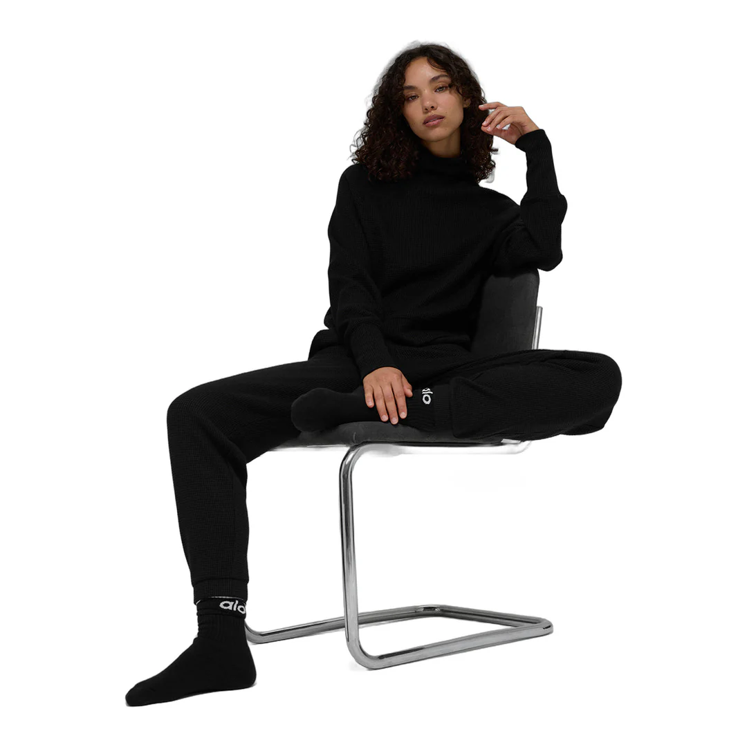 alo Waffle Weekend Escape Mock Neck Long Sleeve - Black - Image 6