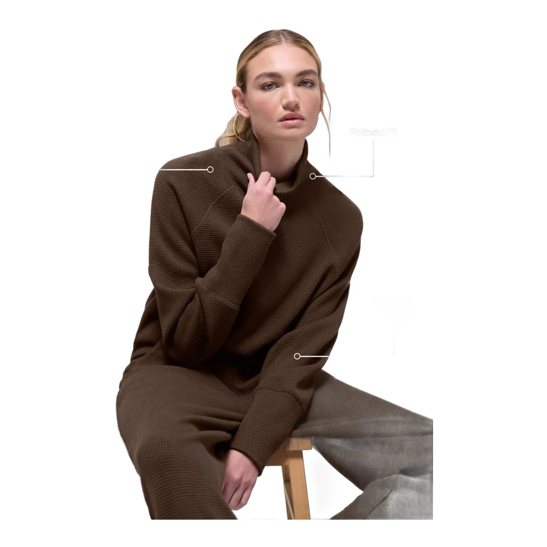 alo Waffle Weekend Escape Mock Neck Long Sleeve - Espresso - Image 2