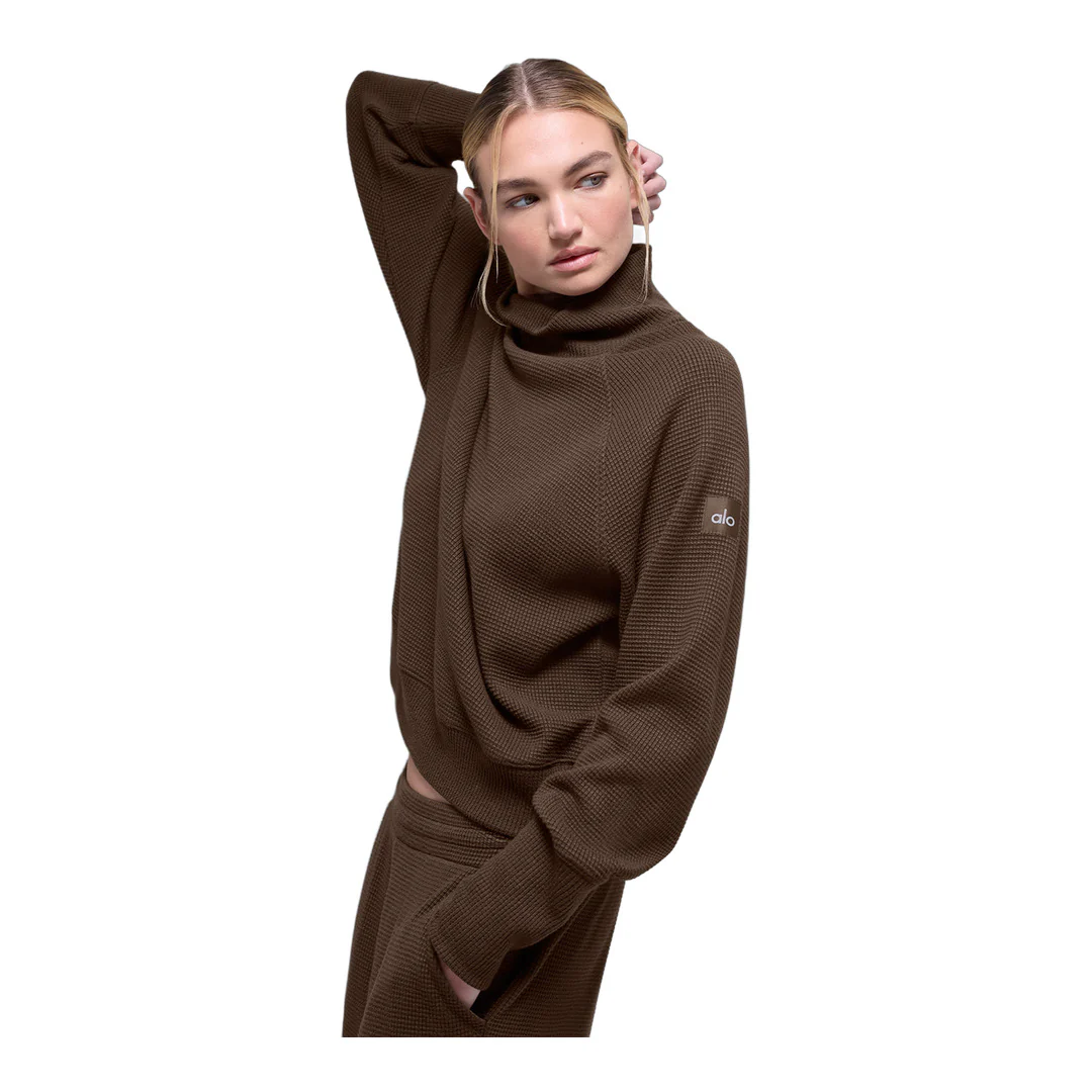 alo Waffle Weekend Escape Mock Neck Long Sleeve - Espresso - Image 4