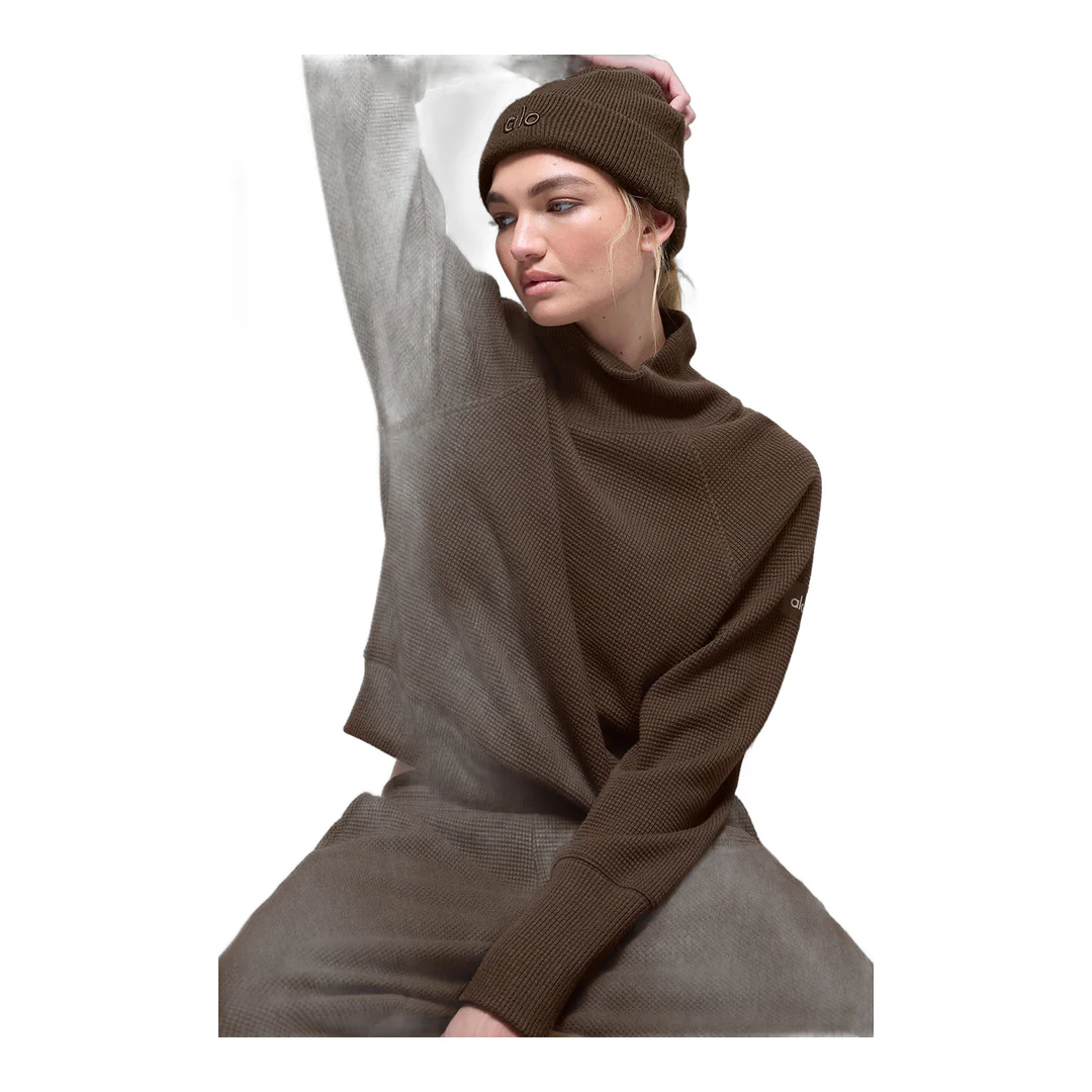 alo Waffle Weekend Escape Mock Neck Long Sleeve - Espresso - Image 5