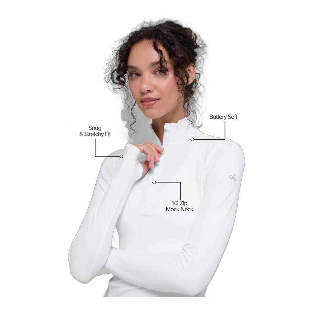 alo Alosoft 1/2 Zip Rapid Pullover - White - Image 2