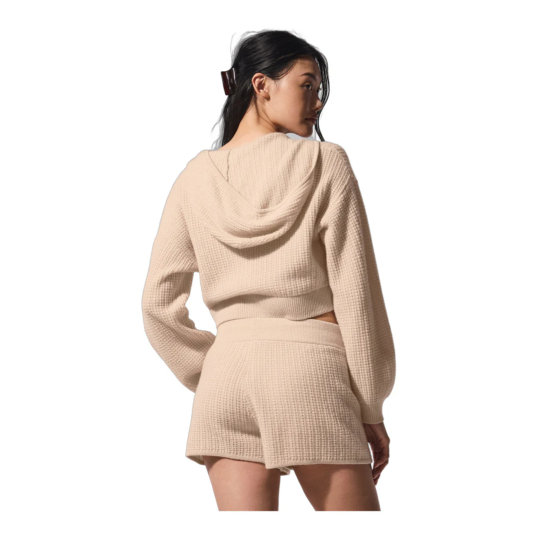 alo Cashmere Plush Waffle Full Zip Hoodie - Macadamia Blush - Image 2