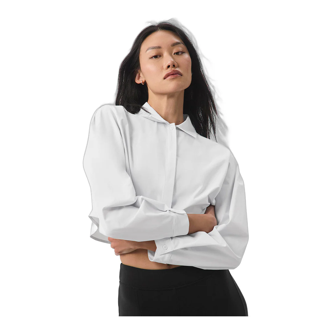 alo Cropped Take Me Out Button Up - White - Image 3