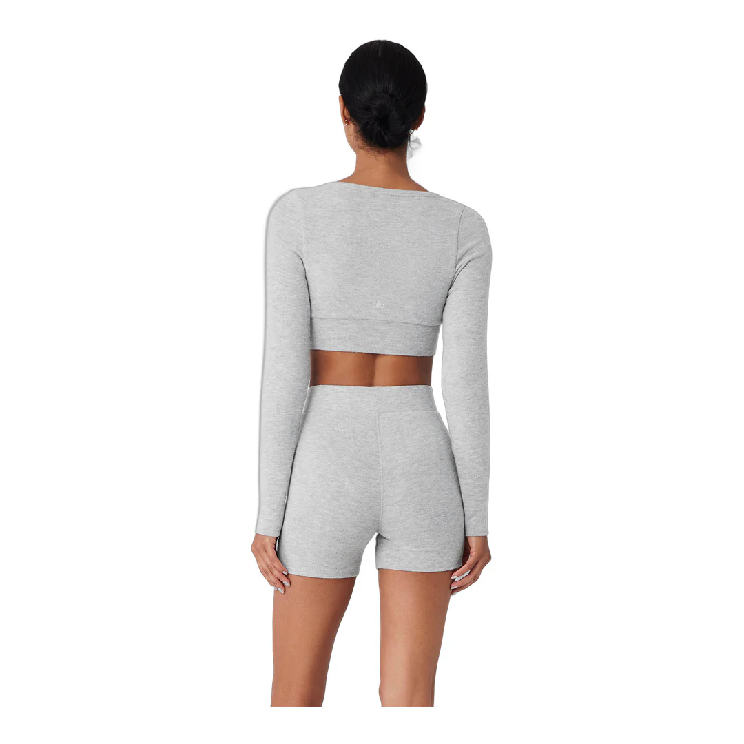 alo Alolux Cropped Me Time Cardigan - Athletic Heather Grey - Image 2