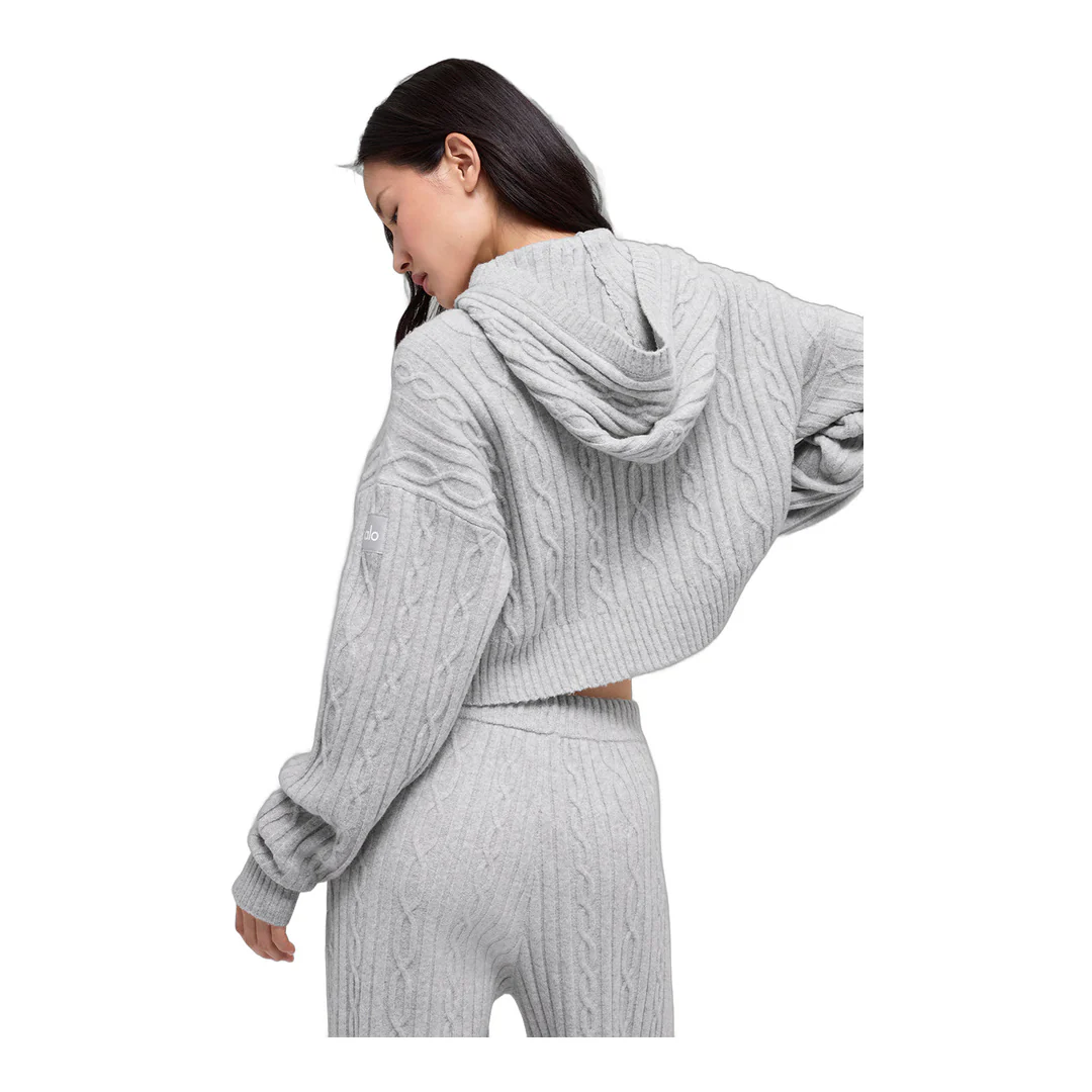 alo Cable Knit Winter Bliss Hoodie - Athletic Heather Grey - Image 3