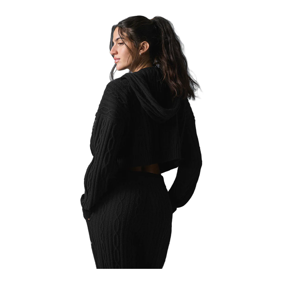 alo Cable Knit Winter Bliss Hoodie - Black - Image 3