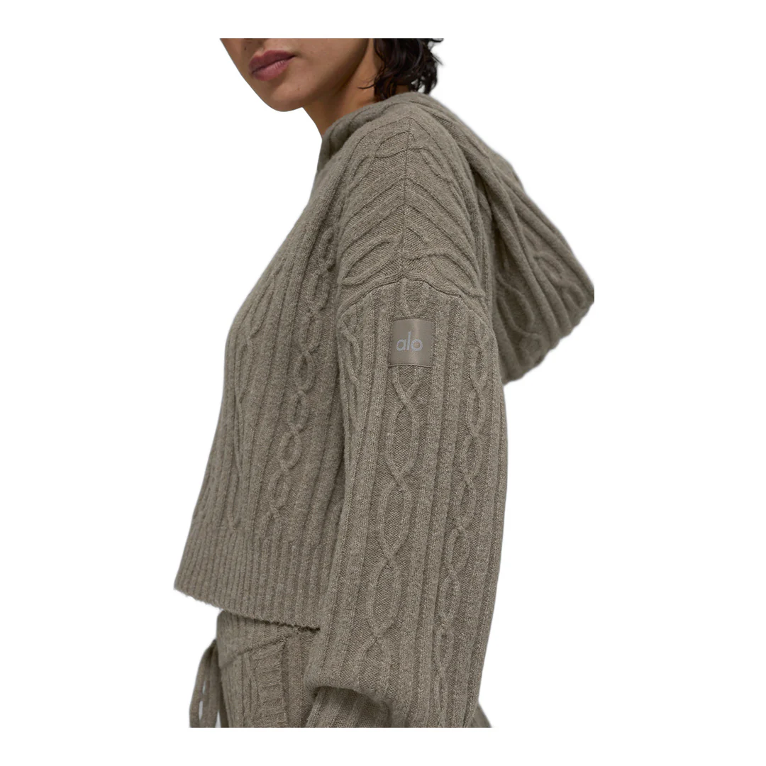 alo Cable Knit Winter Bliss Hoodie - Light Cocoa - Image 3