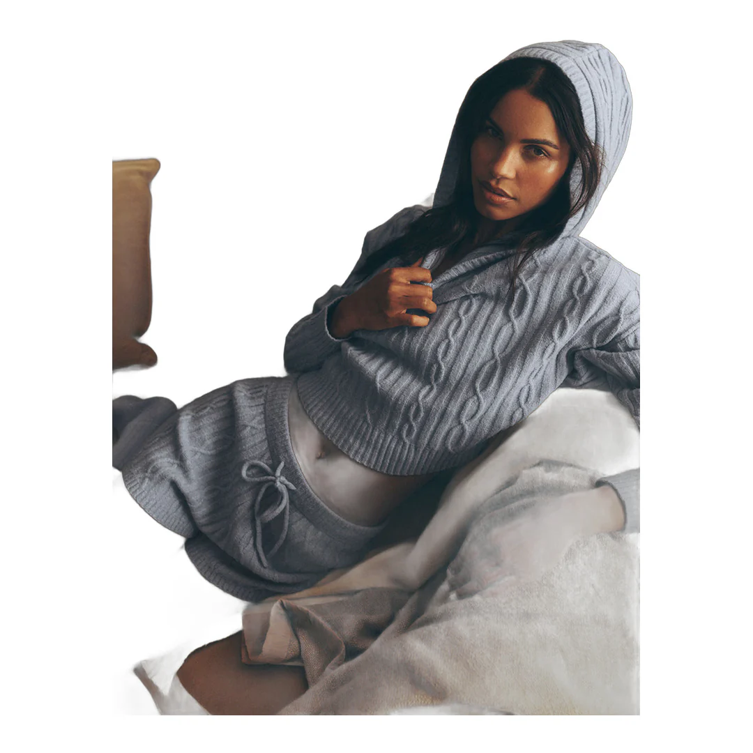 alo Cable Knit Winter Bliss Hoodie - Winter Frost