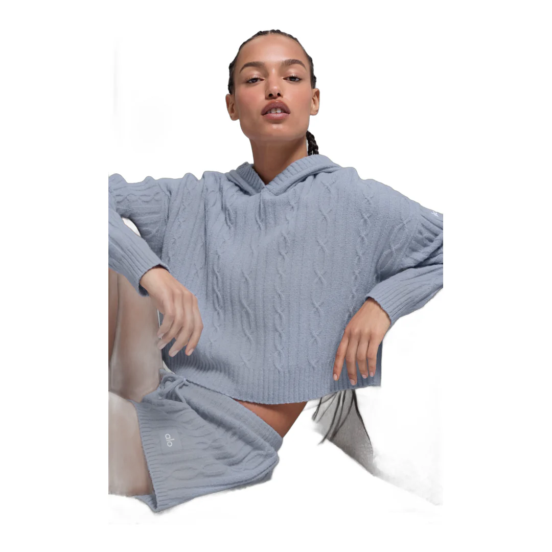 alo Cable Knit Winter Bliss Hoodie - Winter Frost - Image 2