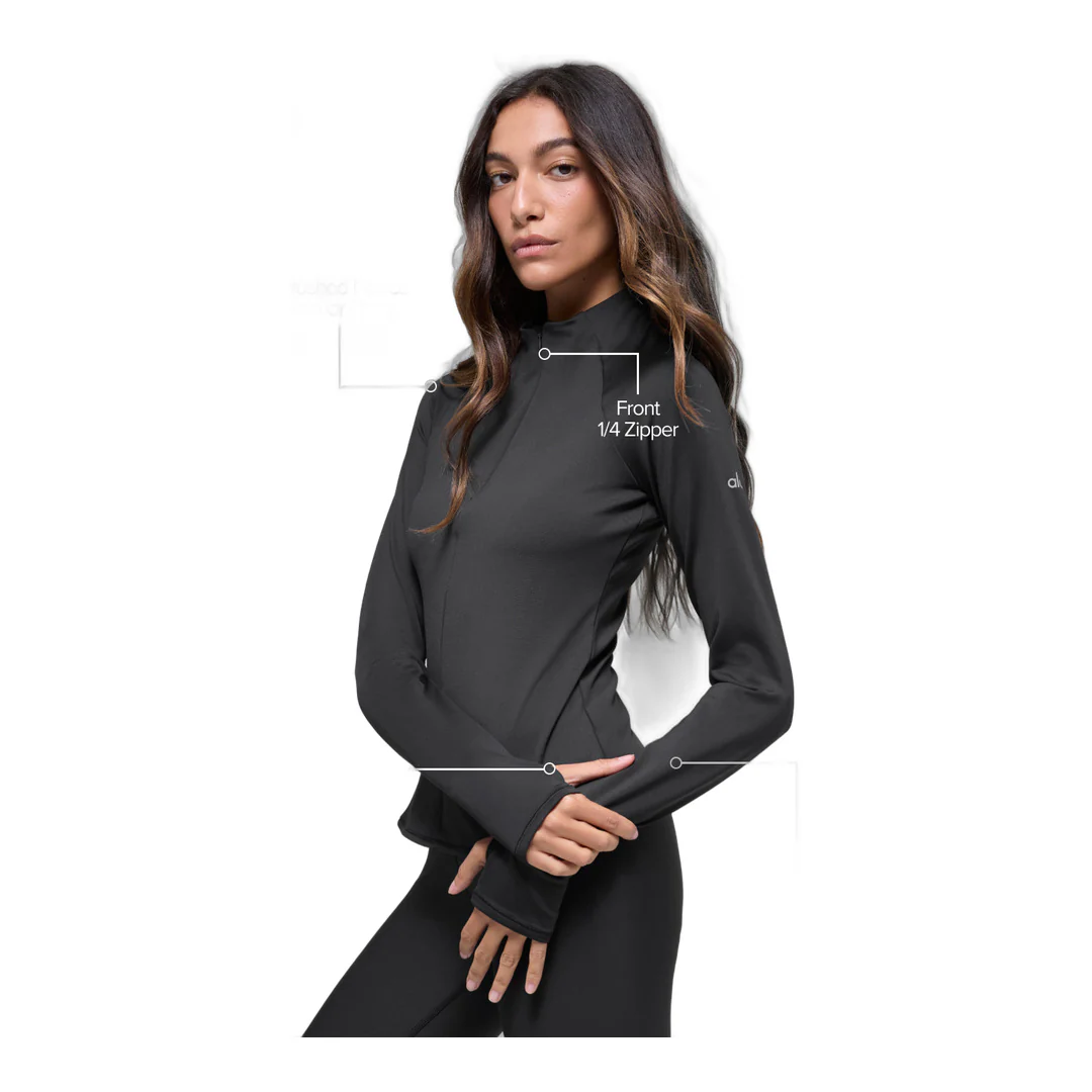 alo Airlift Winter Warm 1/4 Zip Long Sleeve - Black - Image 2