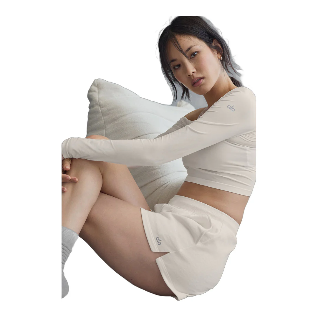 alo Asymmetric Sheer Glow Long Sleeve - Ivory - Image 4