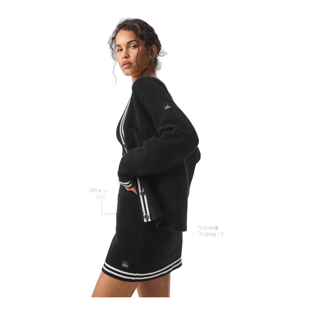 alo Tennis Club Sweater Knit Cardigan - Black/Ivory - Image 2