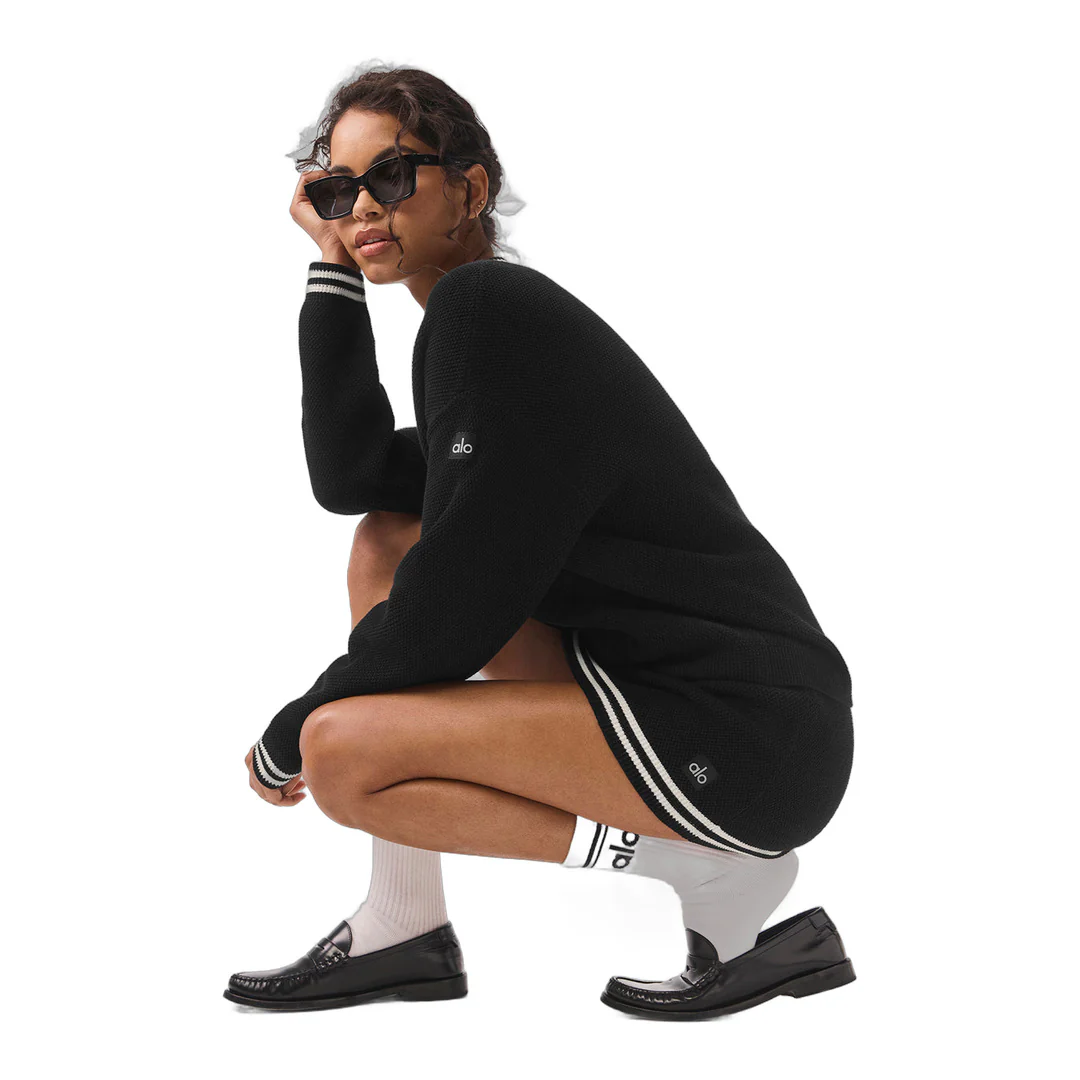 alo Tennis Club Sweater Knit Cardigan - Black/Ivory - Image 4