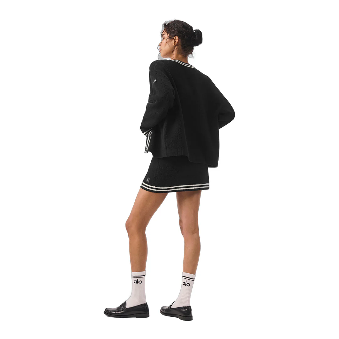 alo Tennis Club Sweater Knit Cardigan - Black/Ivory - Image 5