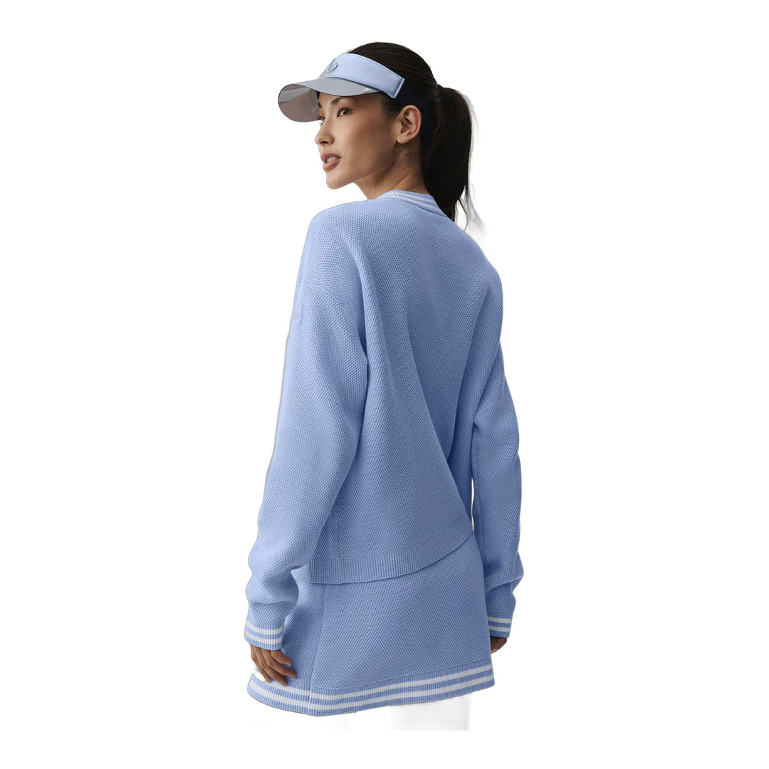 alo Tennis Club Sweater Knit Cardigan - Light Provence Blue/White - Image 2