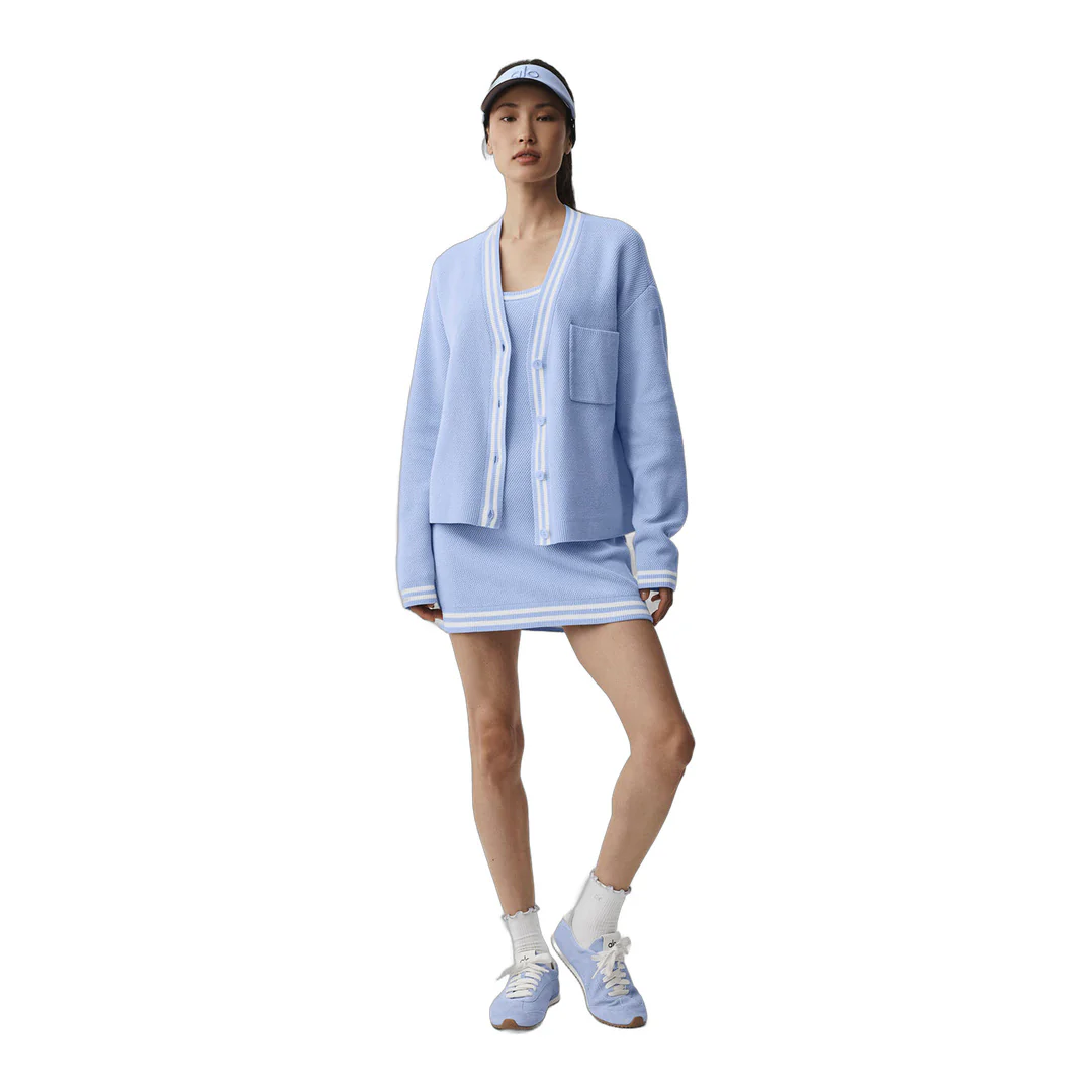 alo Tennis Club Sweater Knit Cardigan - Light Provence Blue/White - Image 4