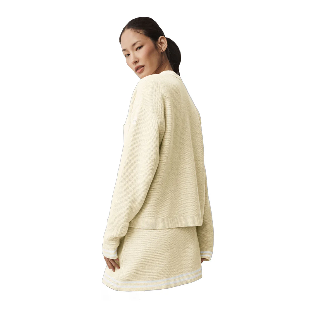 alo Tennis Club Sweater Knit Cardigan - Oatmeal/White - Image 2