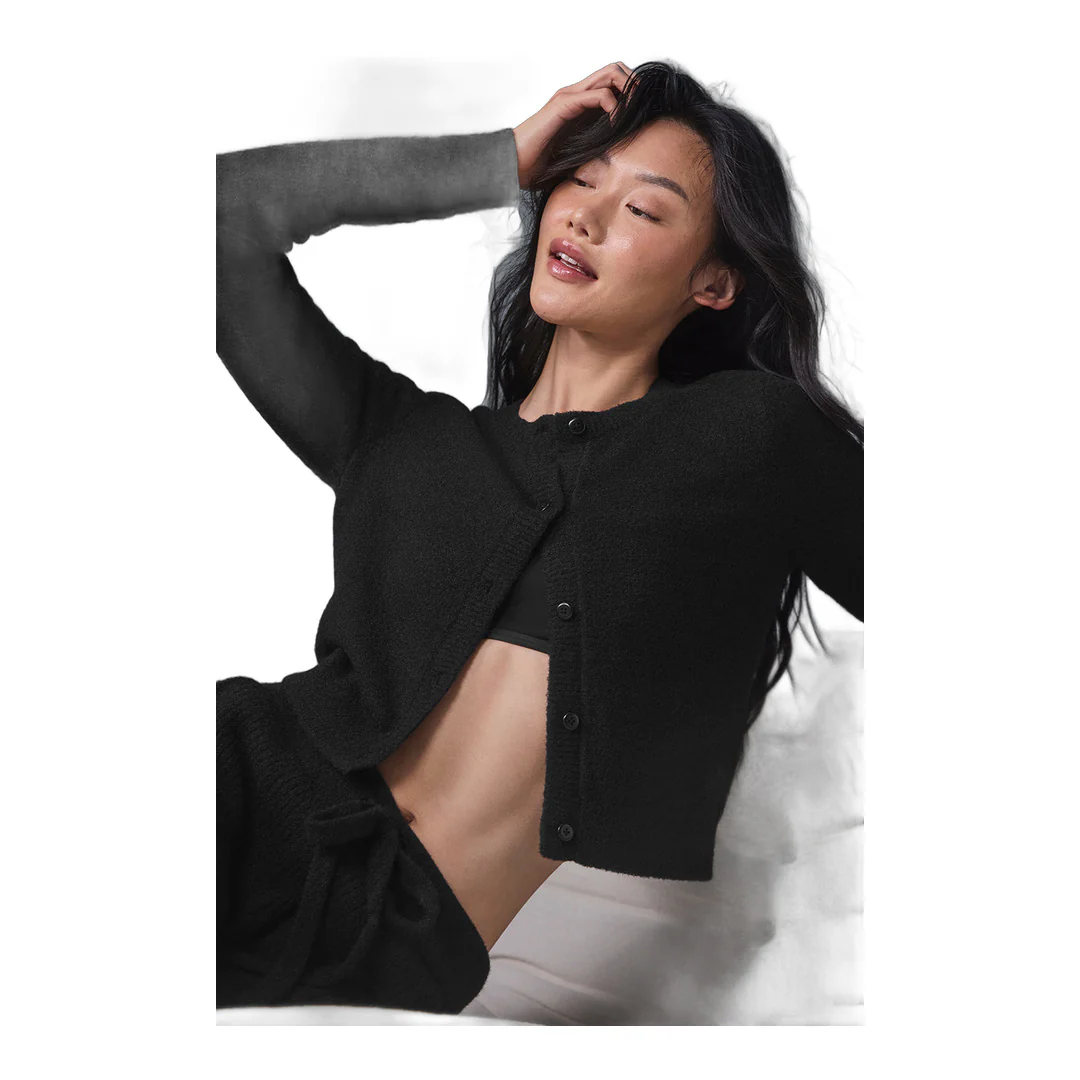alo Snuggle Up Sweater Cropped Cardigan - Black