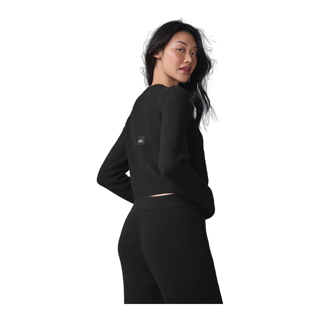 alo Snuggle Up Sweater Cropped Cardigan - Black - Image 3