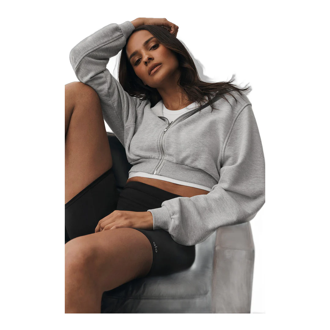 alo Sweet Escape Zip Up Hoodie - Athletic Heather Grey - Image 4