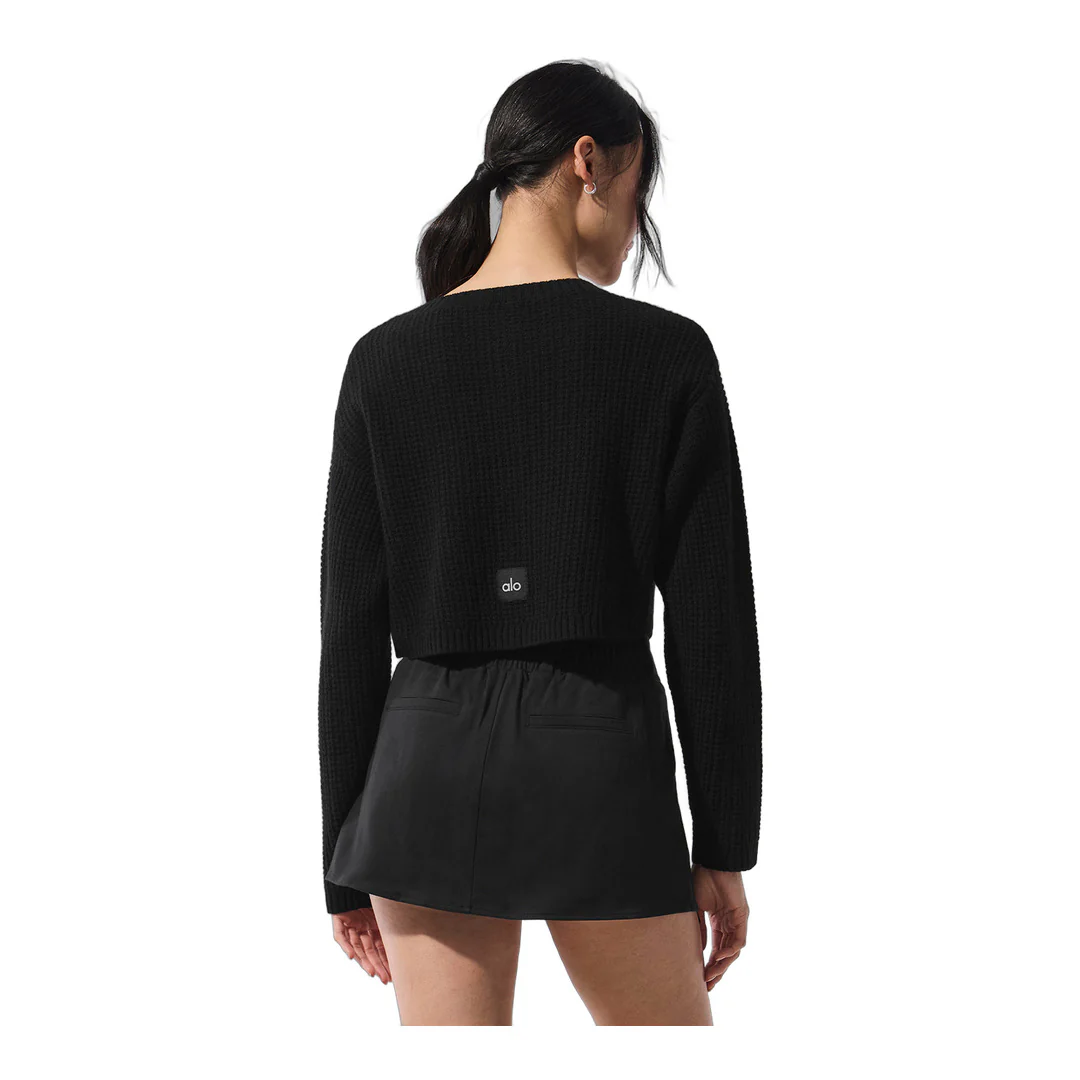 alo Cashmere Plush Waffle Cardigan - Black - Image 2