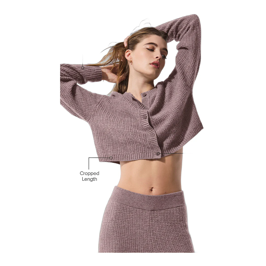 alo Cashmere Plush Waffle Cardigan - Mushroom Heather - Image 2