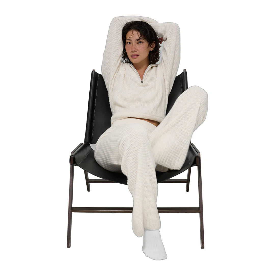 alo Cashmere Plush Waffle 1/4 Zip Pullover - Ivory - Image 6
