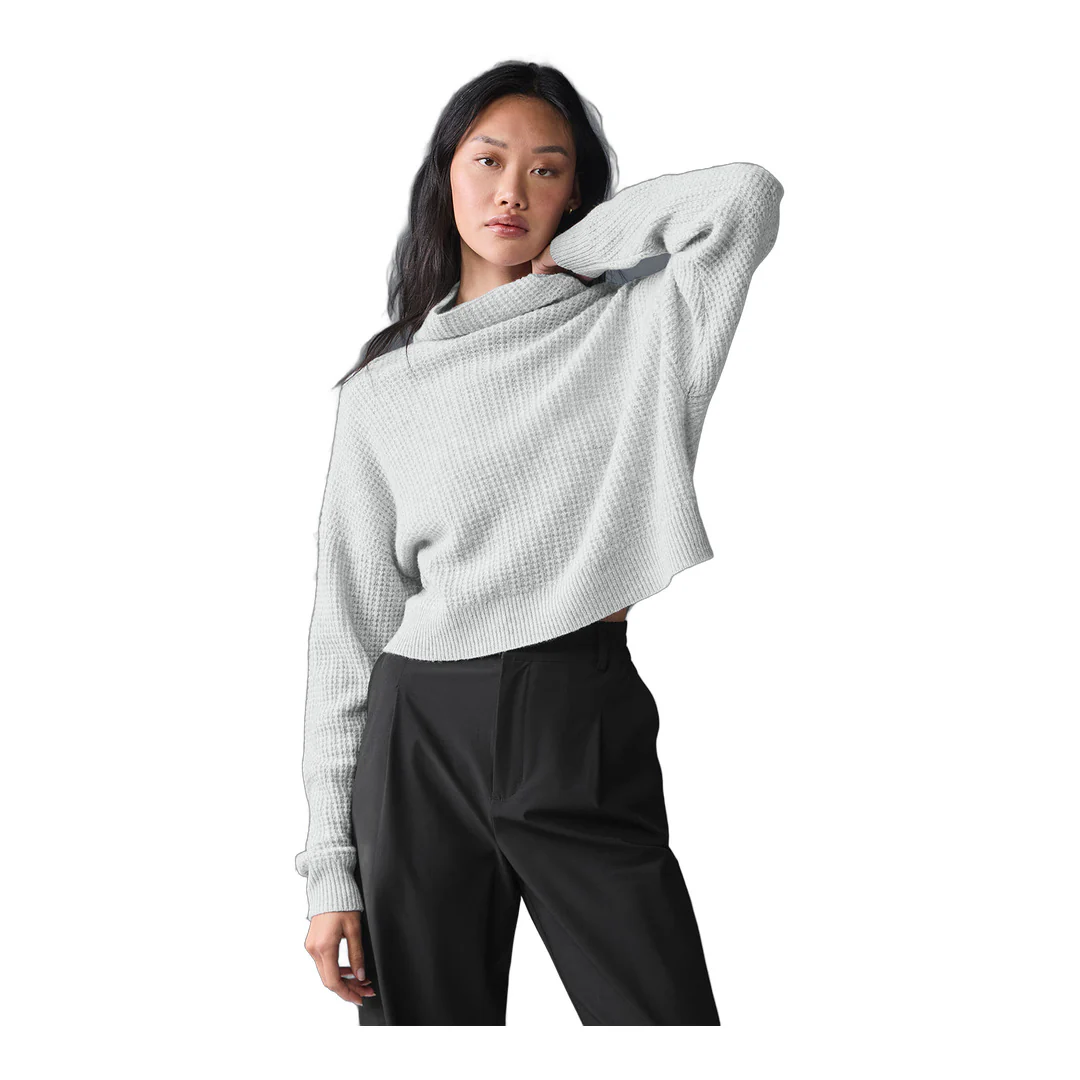 alo Cashmere Plush Waffle Turtleneck Pullover - Athletic Heather Grey