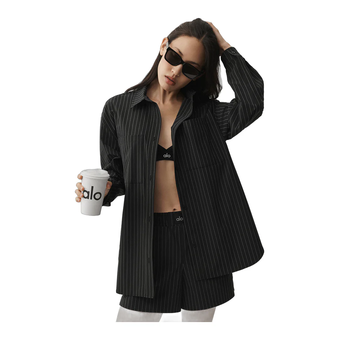 alo Pinstripe Daylight Button Down Long Sleeve - Black/Titanium