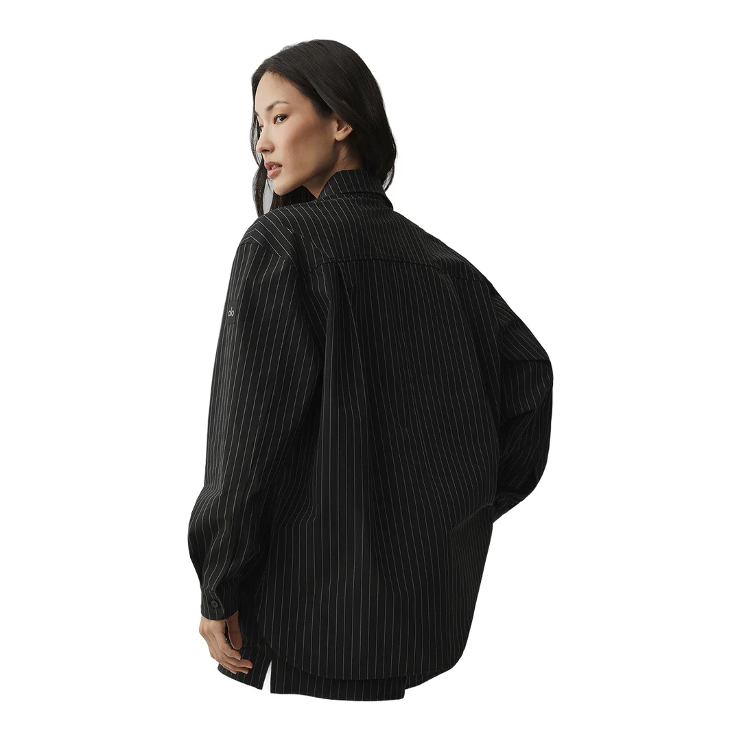 alo Pinstripe Daylight Button Down Long Sleeve - Black/Titanium - Image 3